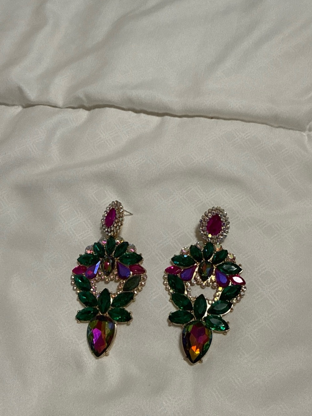 Multicolor Gem Drop Earrings — Green & Purple